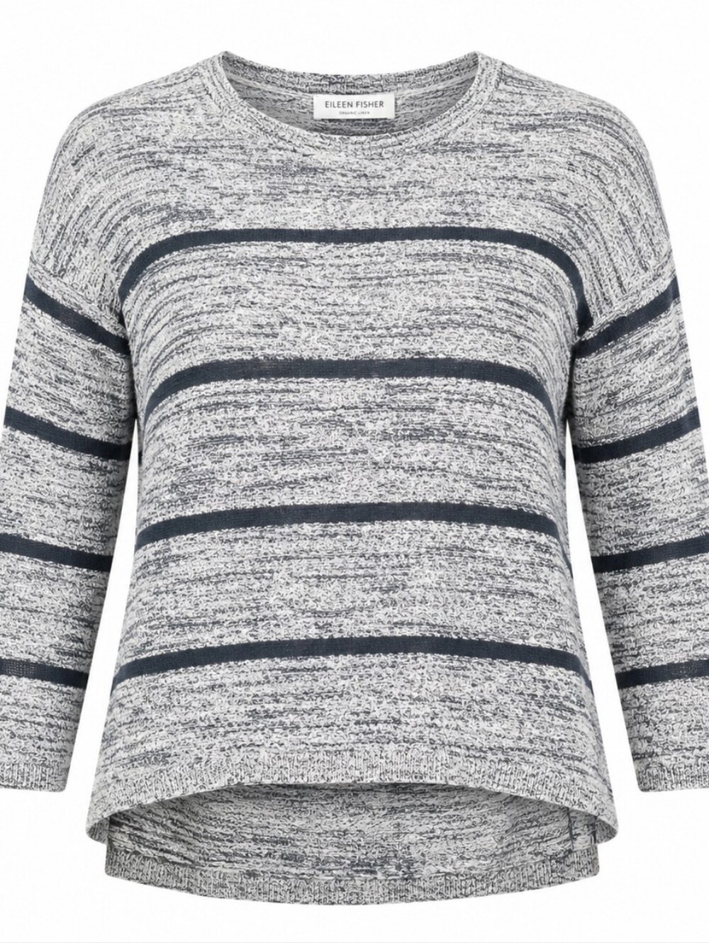 EILEEN FISHER | Organic Linen Black Grey Stripe Crew‎ Neck Light Sweater | XL